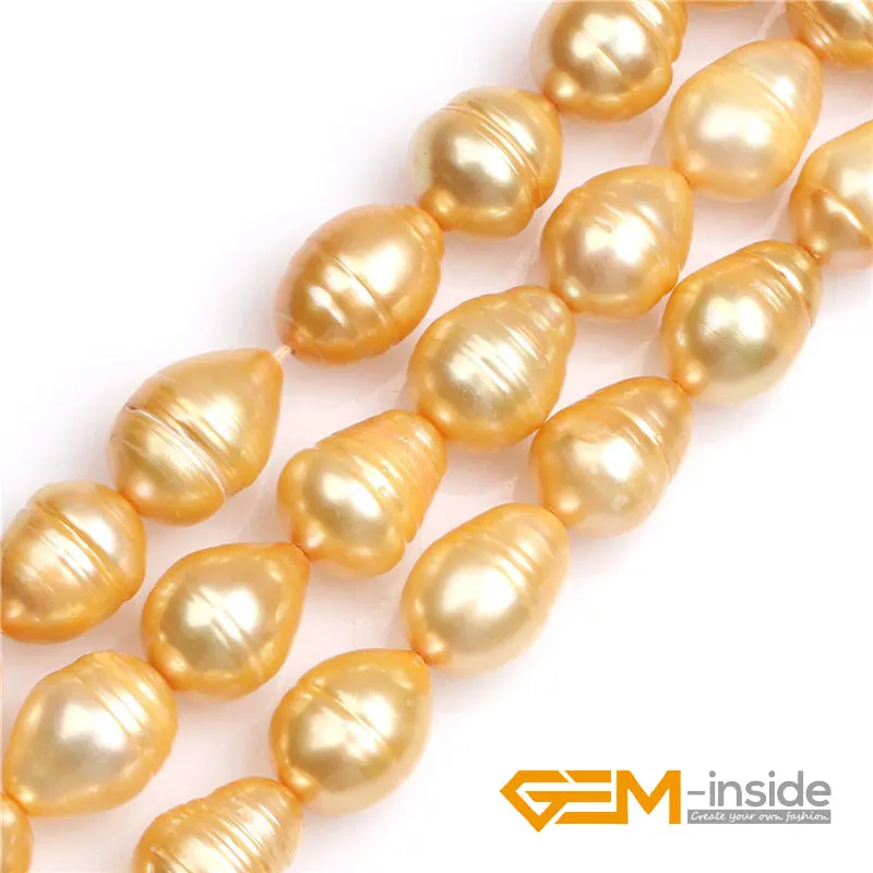 

Big Large Gold Pear Drop Cultured Natural Freshwater Pearls Beads DIY Loose Beads For Jewelry Making Strand 15 Inches