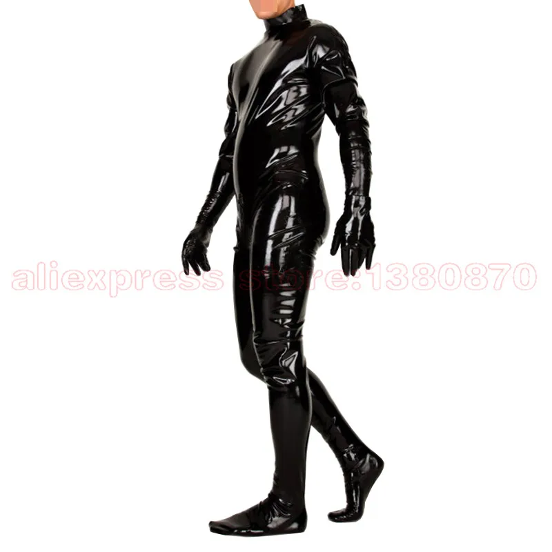 Men Tight Latex Jumpsuits Bodysuit with Socks ( and Separeted Gloves) S