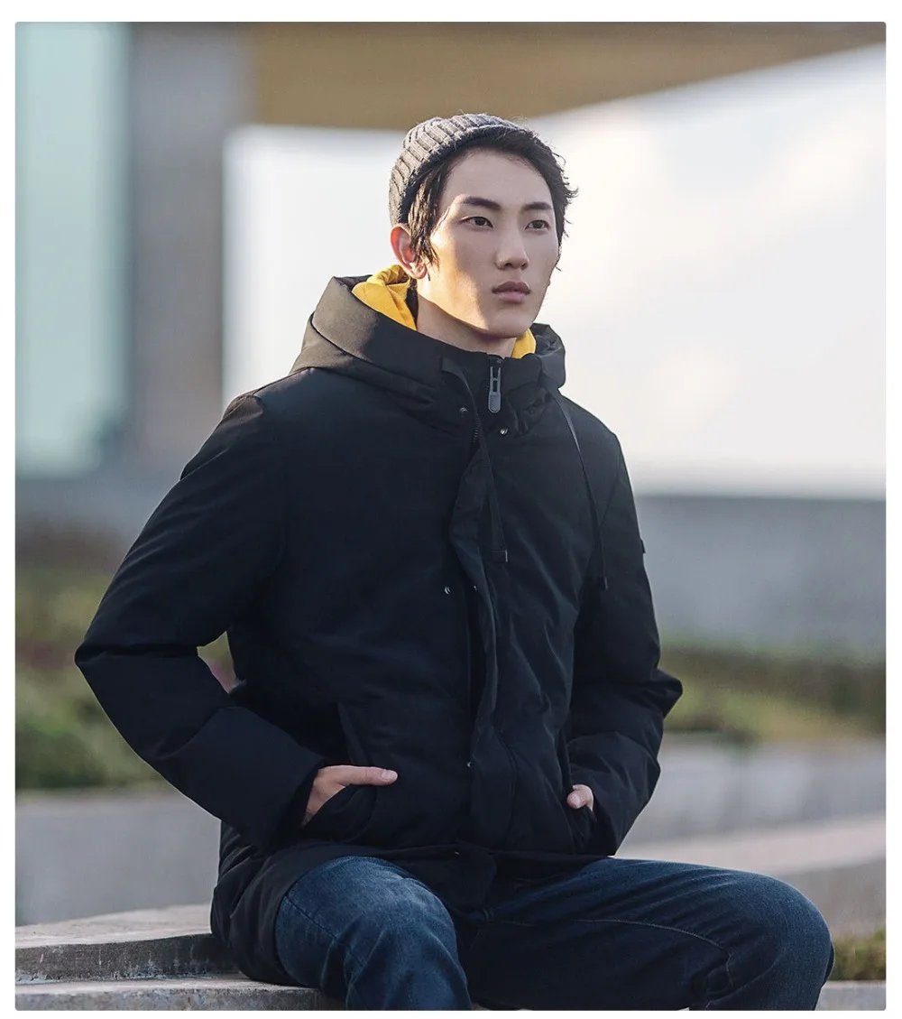 Xiaomi 90 point Seamless three-dimensional stuffed Men down jacket 90% White duck down Medium and long hooded design warm (1)