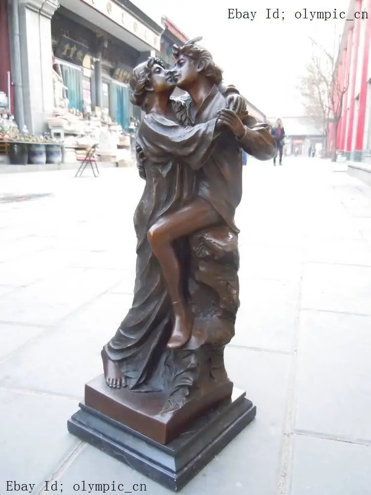 

20 Inch China bronze marble West Art carved finely a pair Lovers Statues Garden Bronze copper Decoration real Brass
