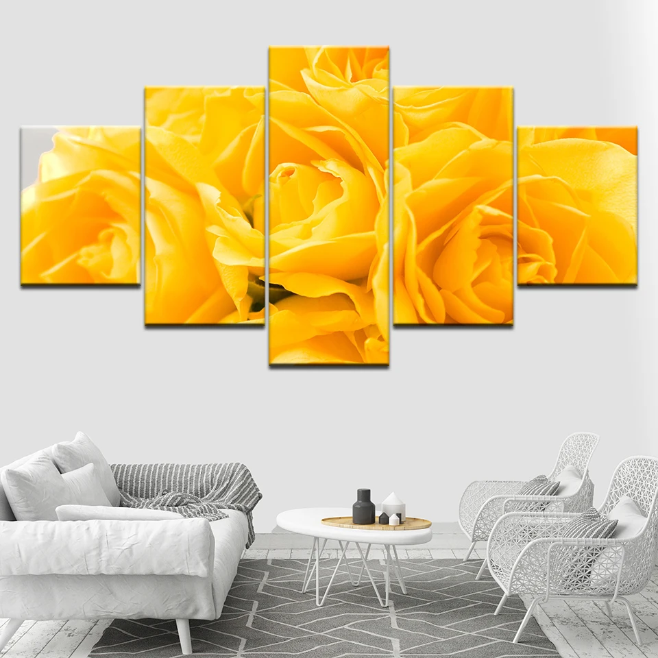 

The yellow rose flowers 5 Piece HD Wallpapers Art Canvas Print modern Poster Modular art painting for Living Room Home Decor