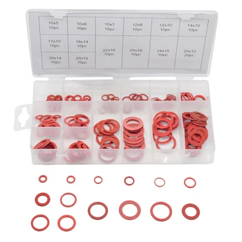 

150pcs 10x5 14x10 mix 14 size Steel Flat Pad Insulation Washers Red Paper Meson Gasket Spacer Insulating Spacers Kit