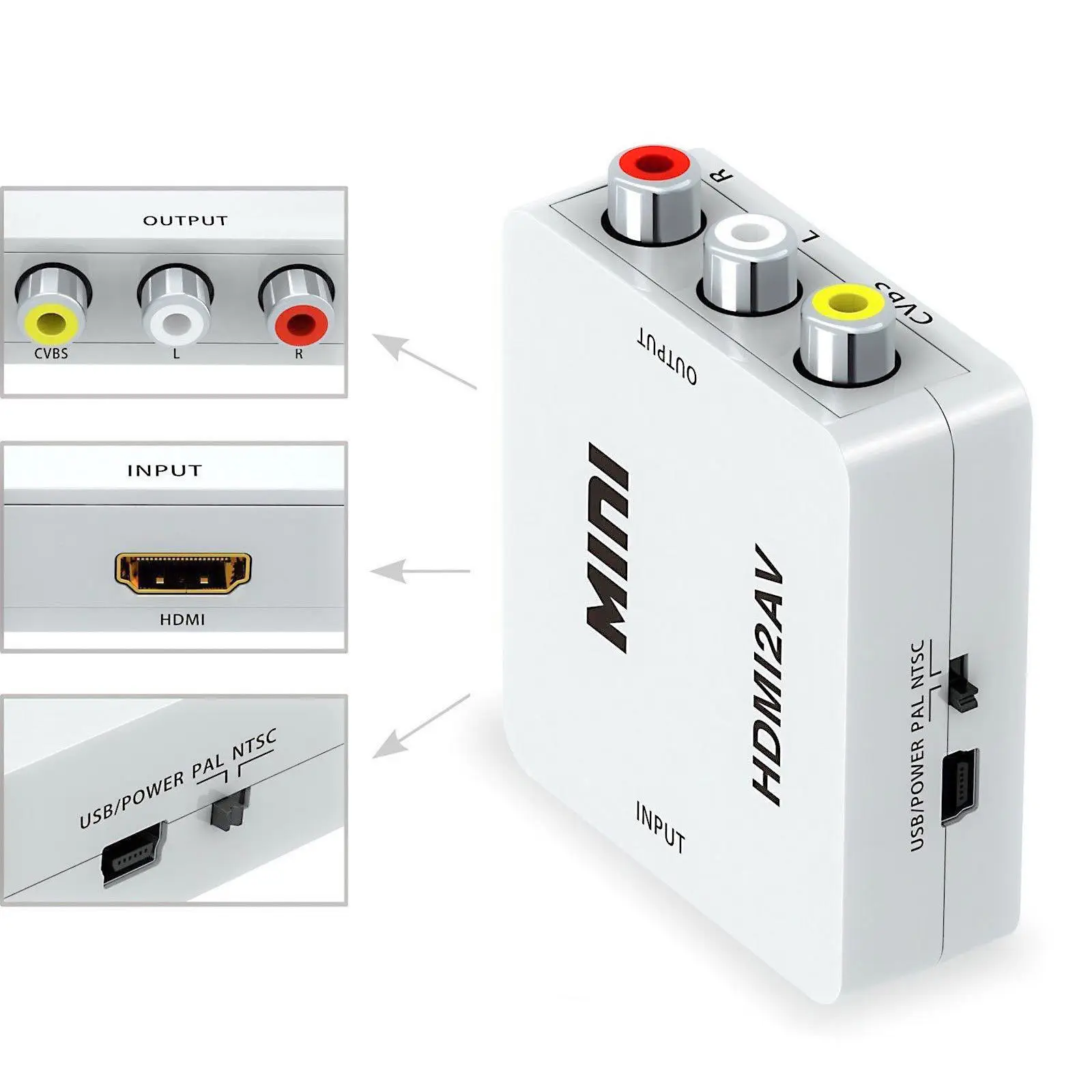 

HDMI to RCA AV/CVBs 1080P Composite Video Audio Adapter Converter For PAL/NTSC