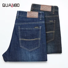 QUANBO новые мужские весенние свободные прямые джинсовые брюки летние тонкие Молодежные стрейч мужские Смарт повседневные джинсы брендовая одежда размера плюс