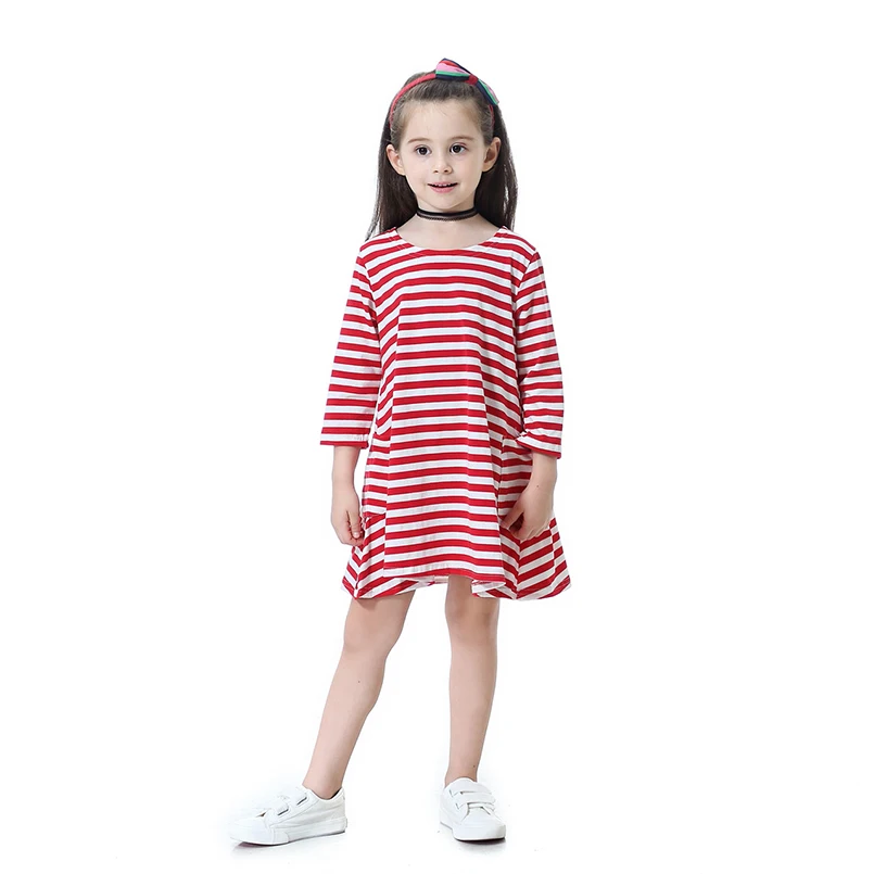 Новое платье для мамы и дочки, одежда в полоску для семьи, платья, одинаковые комплекты для семьи, платье для детей и женщин - Цвет: Красный