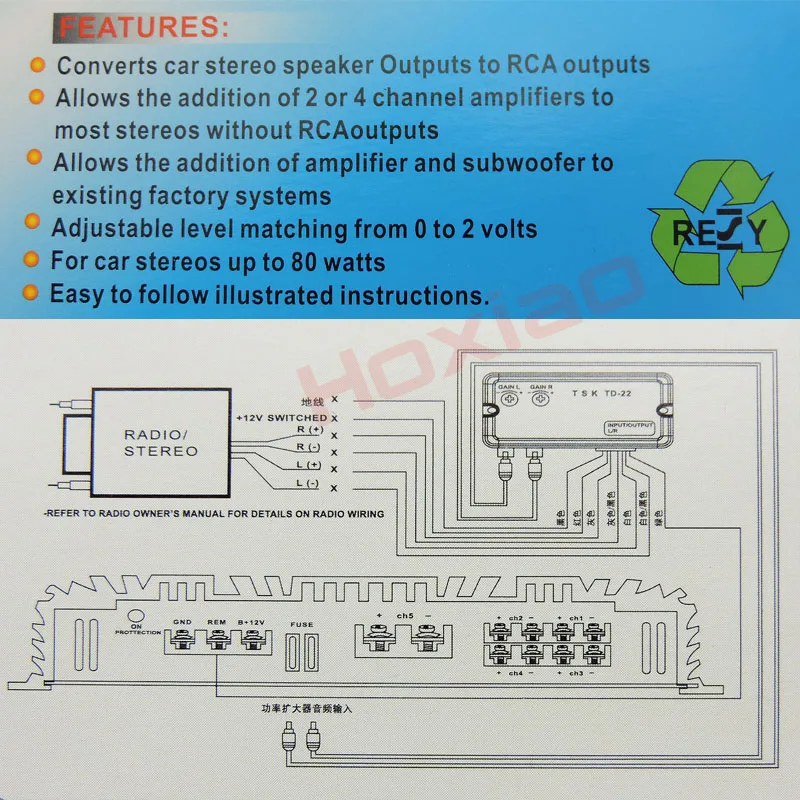 Автомобильный радиоприемник постоянного тока в постоянный преобразователи Динамик высокого к низкому автомобильный усилитель 12V линейный RCA Применение для Автомобильный DVD андроид аудио импедансный конвертер TD-20