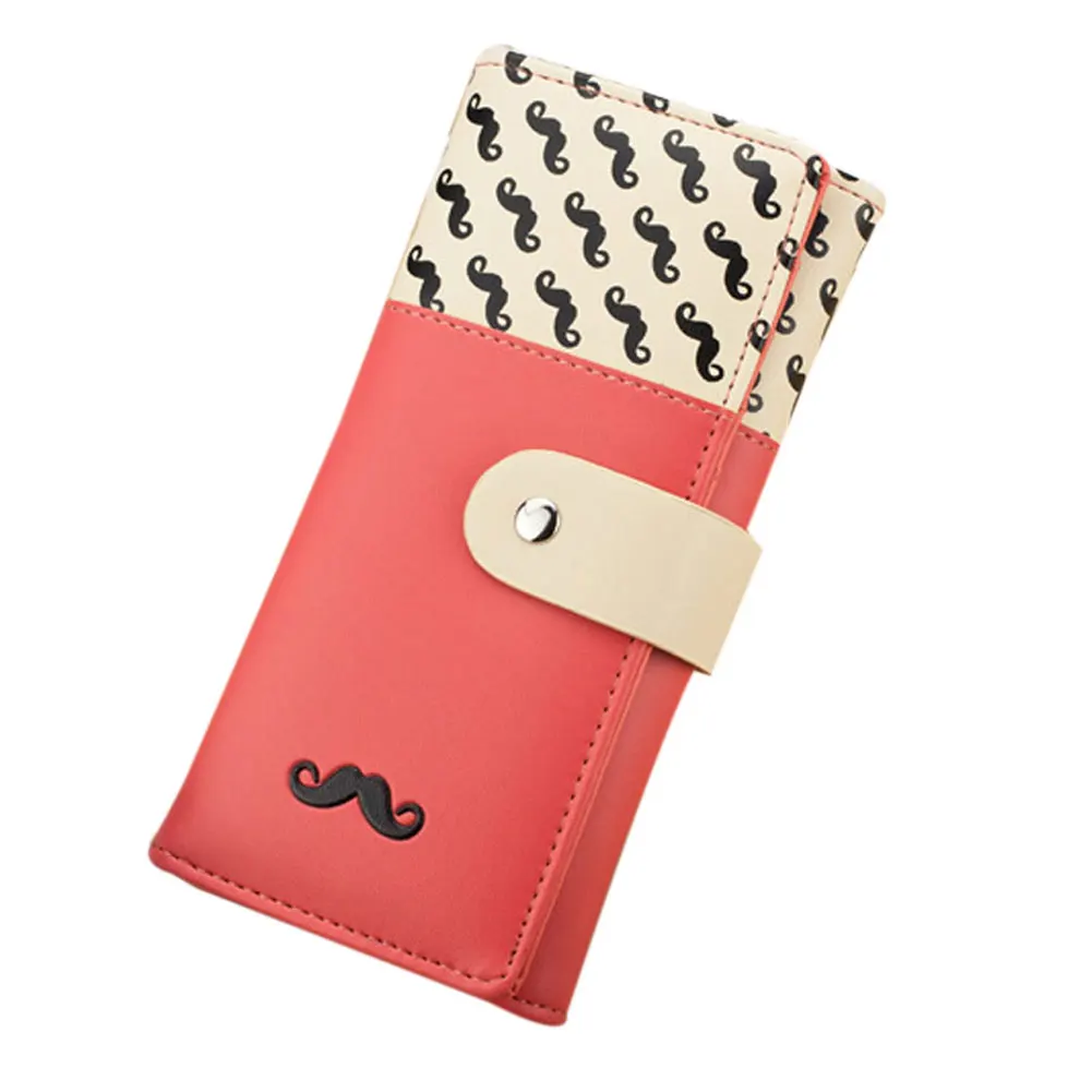 

New Style Smooth PU Leather Wallet Cute Mustaches Pattern Purse Clutches Coin Purse Cards Holder Bag for Women