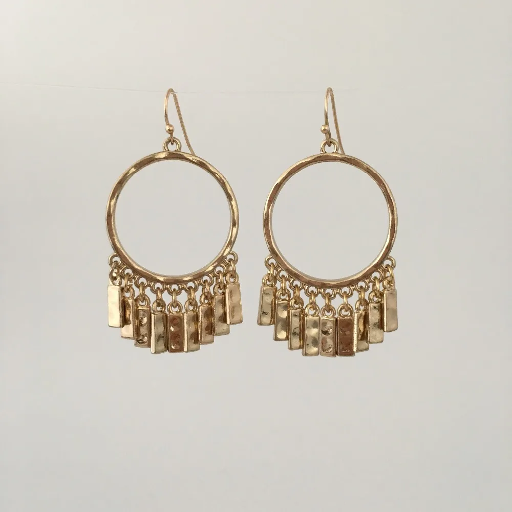 

FASHION JEWELRY GOLD COLOR PLATING HAMMERED STICK DROP EARRINGS FOR WOMEN GIRL
