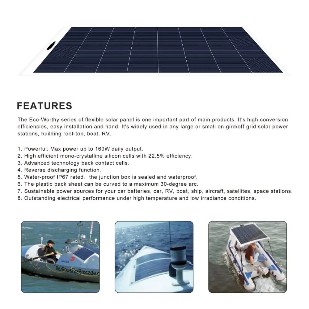 ECOworthy 150 Вт 18 в Гибкая поликристаллическая солнечная панель питания для 12 в зарядное устройство для батареи RV лодка автомобиль домашняя Солнечная энергия 150 Вт портативный