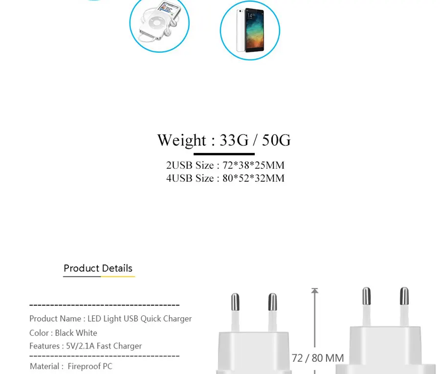 USB Charger for iPhone Samsung Xiaomi Huawei 5V 4A EU Plug 4-Ports Universal wall Fast Charge LED Light Mobile Phone charger 5v 1a usb