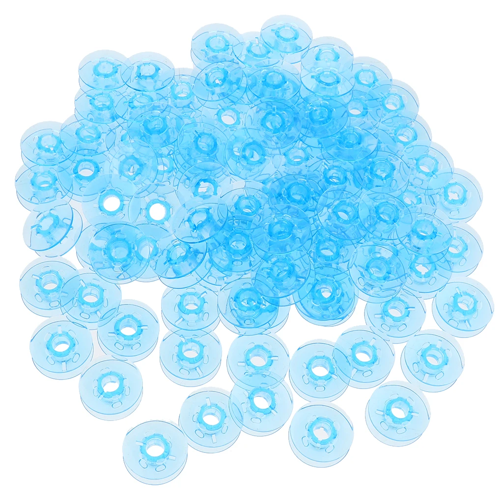 100Pcs Domestic Sewing Machine Plastic Spool Bobbins for PFAFF Blue