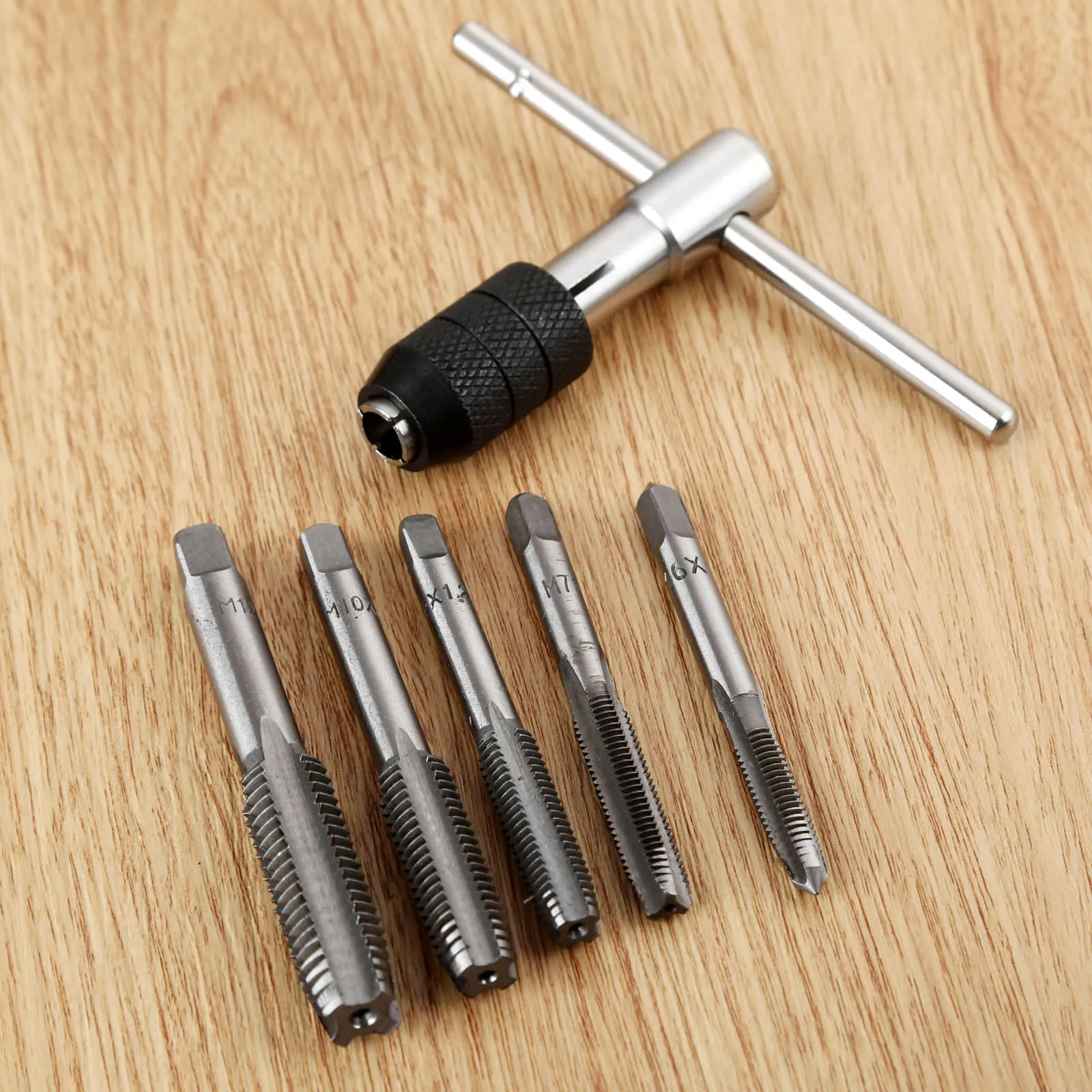 DRELD 6Pcs M6-M12 HSS Hand Taps Screw Thread Metric Plug Tap Set With 6mm-12mm Adjustable T-handle Wrench Tools | Инструменты