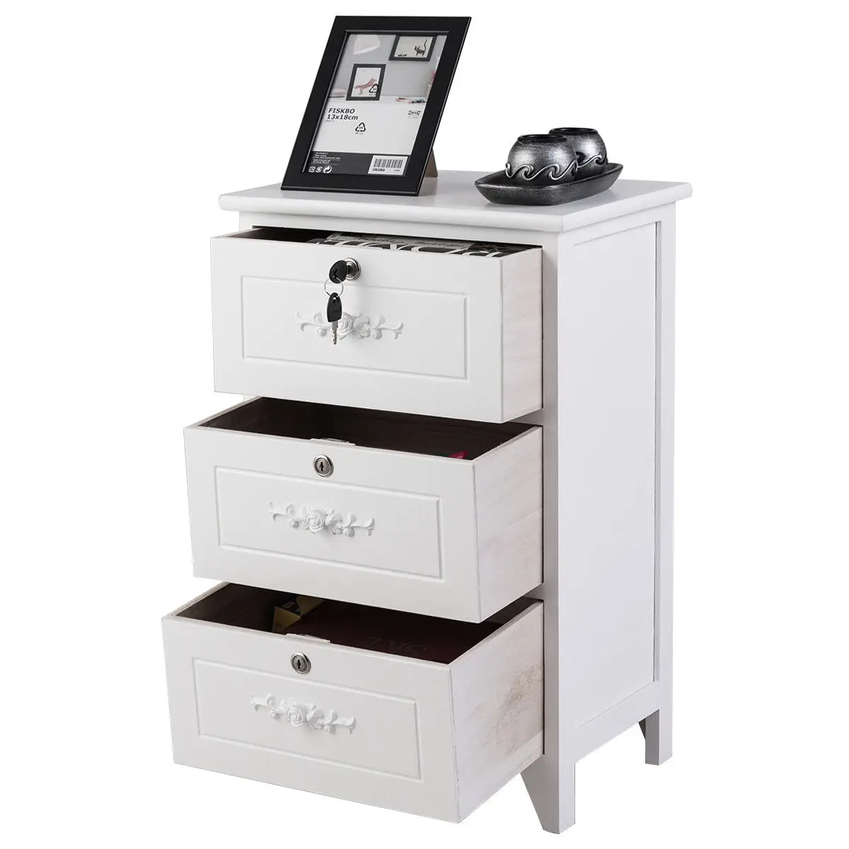 Giantex Modern Wood Nightstand Bedroom End Beside Table with 3 Drawer Storage Organizer White Home Room Furniture HW56018WH Giantex Modern Wood Nightstand Bedroom End Beside Table with 3 Drawer Storage Organizer White Home Room Furniture HW56018WH