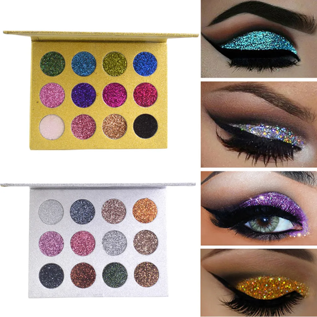 

HOT SELL 2019 Diamond Sequins 12 Color Eyeshadow Palette Shiny Eye Shadow Shimmer Powder Palette Colors Cosmetics beauty palett