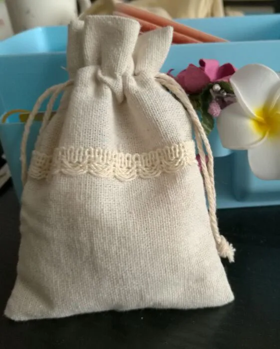 

Lace Linen Gift Drawastring Pouch 9x13cm(3.5"x5") 12x18cm pack of 50 Party Candy Jute Favor Packaging Bag