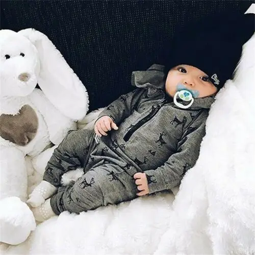 

Kids Infant Baby Boys Hooded Romper Jumpsuit Bodysuit Clothes Outfits One-Piece