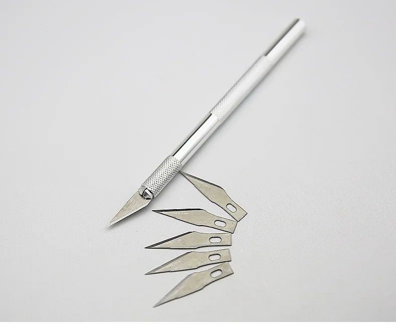 1 комплект, лезвие для скальпеля с металлической ручкой, нож из древесной бумаги, резак, ручка для эмбоссинга, гравировка, режущие принадлежности, сделай сам, универсальный канцелярский нож - Цвет: Silver