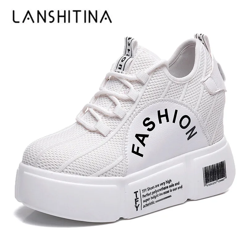 

Spring Hidden Wedge Heels Casual Shoes Woman 10CM High Platform Shoes Elevator High-Heels Outdoor Walking White Sneakers Women