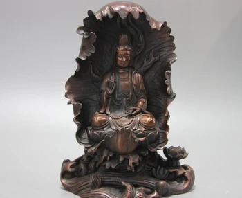 

Chinese Buddhism Bronze Copper Lotus Leaf Kwan-yin Guanyin Bodhisattva Statue