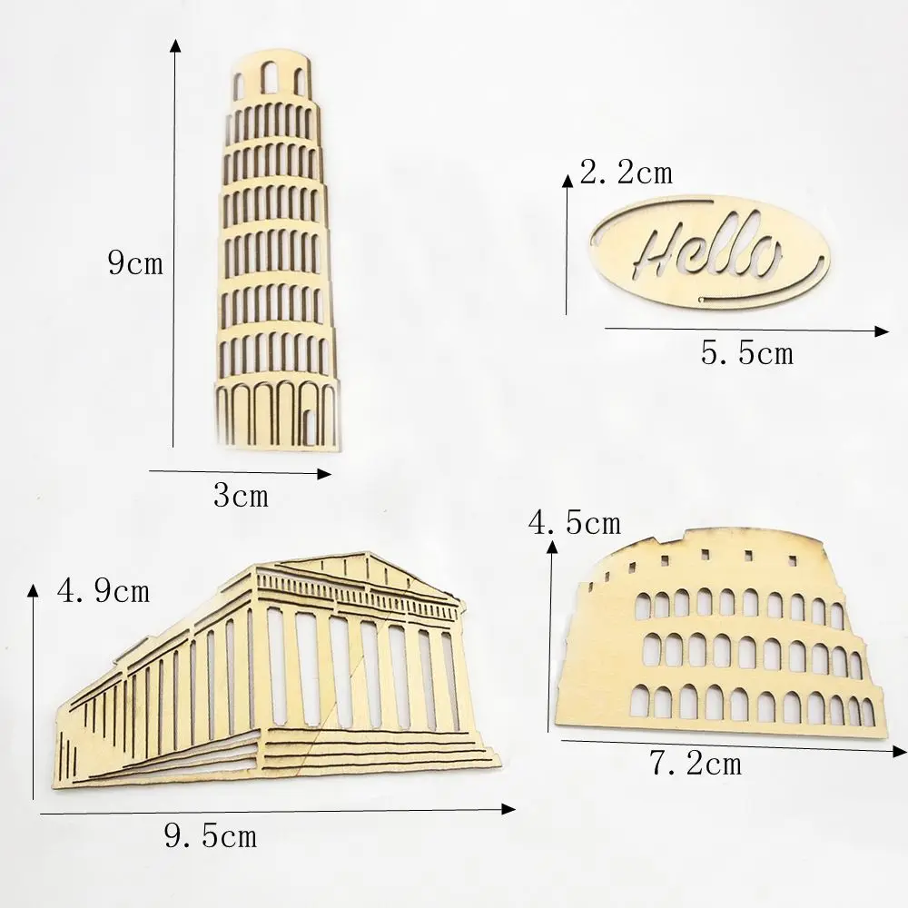4 шт./компл. деревянная шпон смешанный стиль дворца форма башни древесные опилки украшение для скрапбукинга DIY деревянные ремесла украшения стен