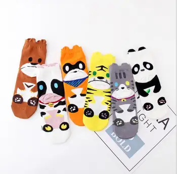 

12pair/lot Cat Tiger Cow Little Raccoon Panda Big Bear Cartoon Pattern Socks Women Three-dimensional Ears Casual Cotton Socks