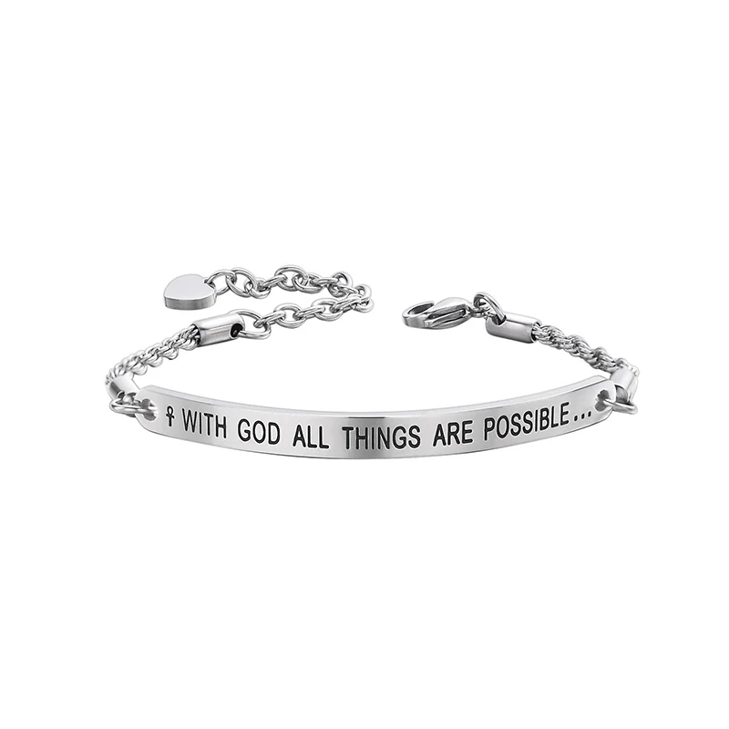 

With God All Things Are Possible Engraved Bar Stainless Steel Twisted Chain Link Bracelets Women Gift Jewelry
