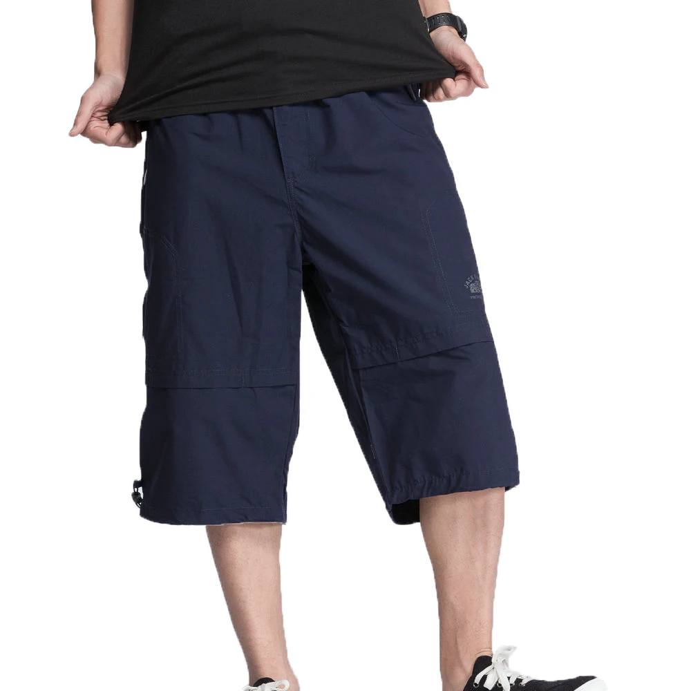 

Man Loose Fitting Pant Adjustable Elastic Waist Multi Function Pockets Deisgn Cropped Trousers Men Casual Crop Pant Summer 2019