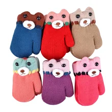 Зимние Детские перчатки с рисунком медведя; теплые детские варежки; вязаные хлопковые детские перчатки для девочек и мальчиков; Вязаные рукавички; Детские аксессуары