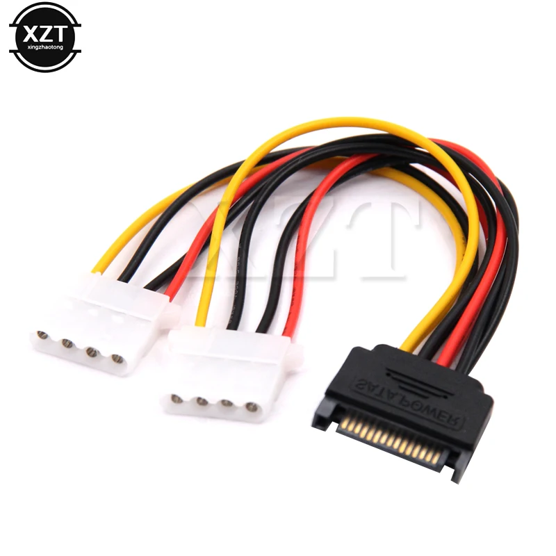 15 Pin SATA Male to 4 Pin Molex 2 Female IDE HDD Power hard drive cable adapter HY1104