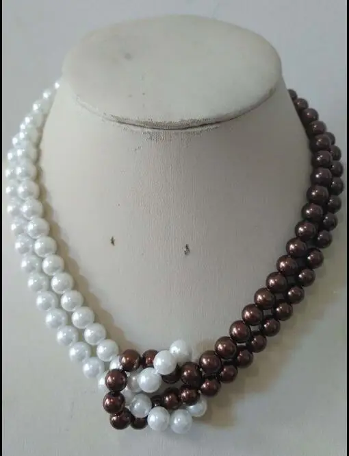 

classic jewelry 8mm white brown Round bead 2 rows necklace Natural South Sea Shell Pearl 18'' 45cm