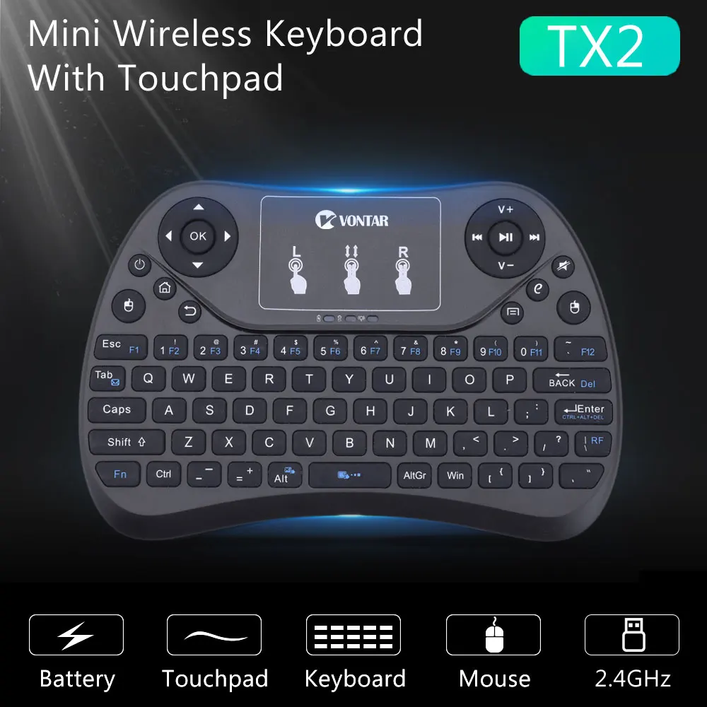 VONTAR TX2 Plus Air mouse QWTREY Keyboard 2,4G Беспроводная Мини-Клавиатура Тачпад Fly mouse с подсветкой Android tv BOX X96mini X96