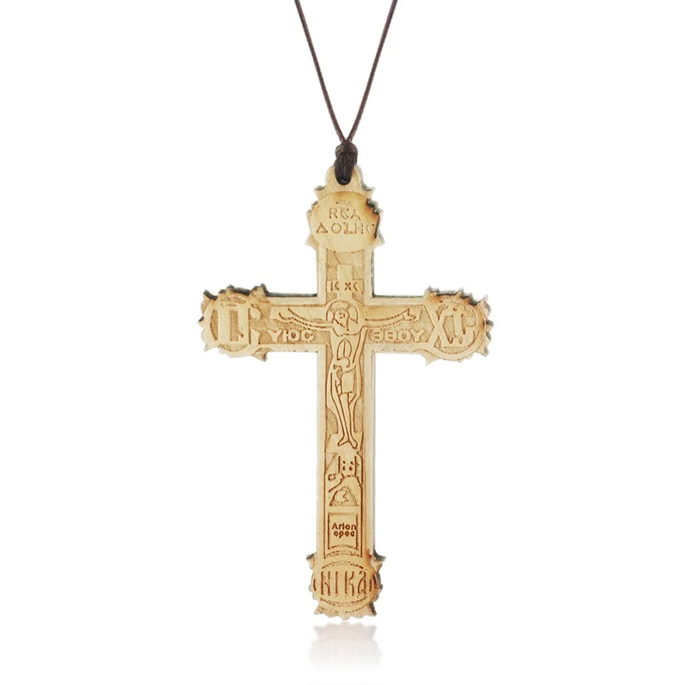 

Women Religious Jewelry Vintage Large Wood Orthodox Cross Necklace&Pendant for Men Adjustable Rope Chains Statement collar MN236