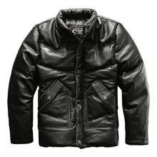 Европейский размер, высокое качество, супер теплая натуральная коровья кожа, кожаная мужская куртка, большой размер, Воловья кожа, пуховик HA-5