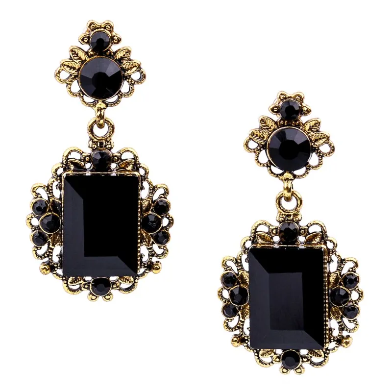 Crystal Water Drop Earrings CZ Vintage Geometric Gold Square Exaggerated Long Dangle Earrings for Women Brincos Party Jewelry - Окраска металла: EB2119 Black