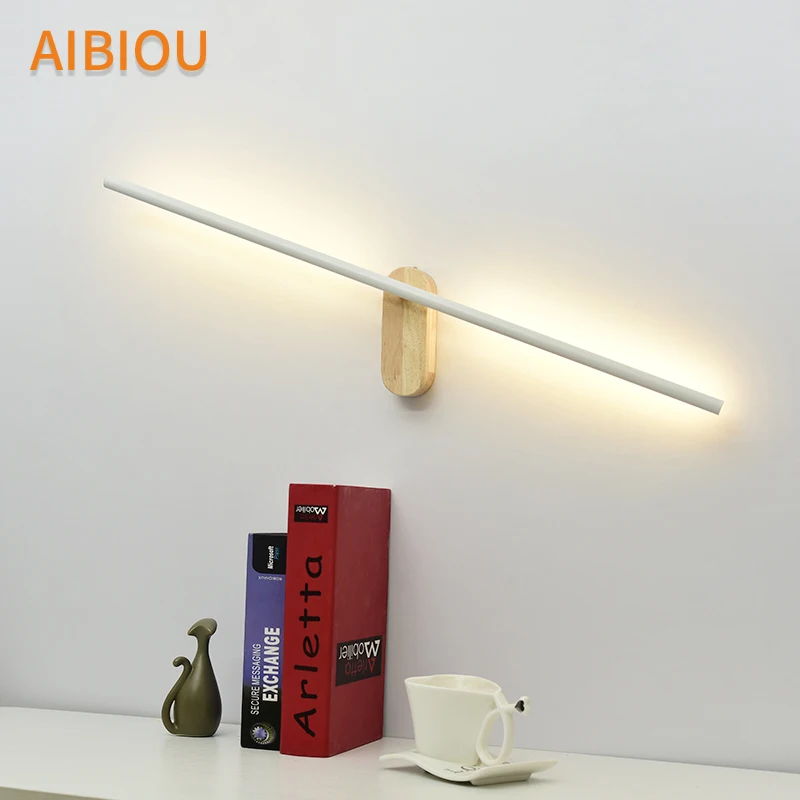 

AIBIOU Modern Led Wall Lights For Bathroom White Mirror Light Wall Sconce Wood Bedroom Lighting Wall Bedside Lamp