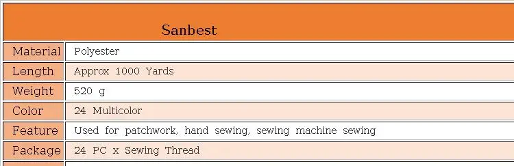 Sanbest многоцветная полиэфирная швейная нить 1000 ярдов 24 шт. набор прочных ручных машин для рукоделия патч-нить поставки TH00003