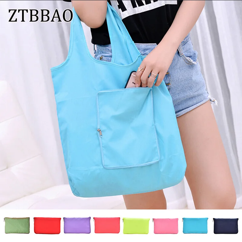 Hot Sale New Fashion Foldable Shopping Bag reusable grocery bags Durable Multifunction HandBag Travel Home Storage Bag 8 Colors