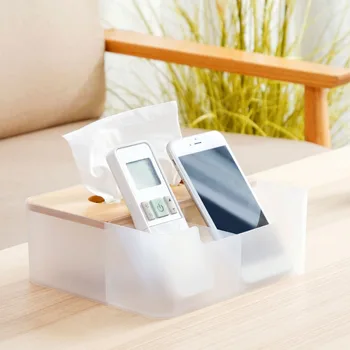 

Tissue Box Transparent Napkin Holder Desktop Storage Box Cosmetic Makeup Organizer Jewelry Remote Control Holder Case Bamboo Lid