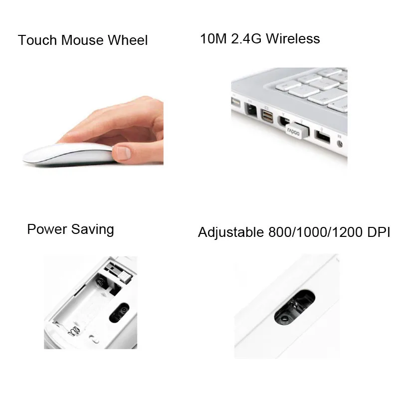 Эргономичная USB Беспроводная тонкая мышь с сенсорной полоской, Волшебная прокрутка 2,4G 1200 dpi, оптическая мини-мышь для Apple, ноутбука, настольного ПК