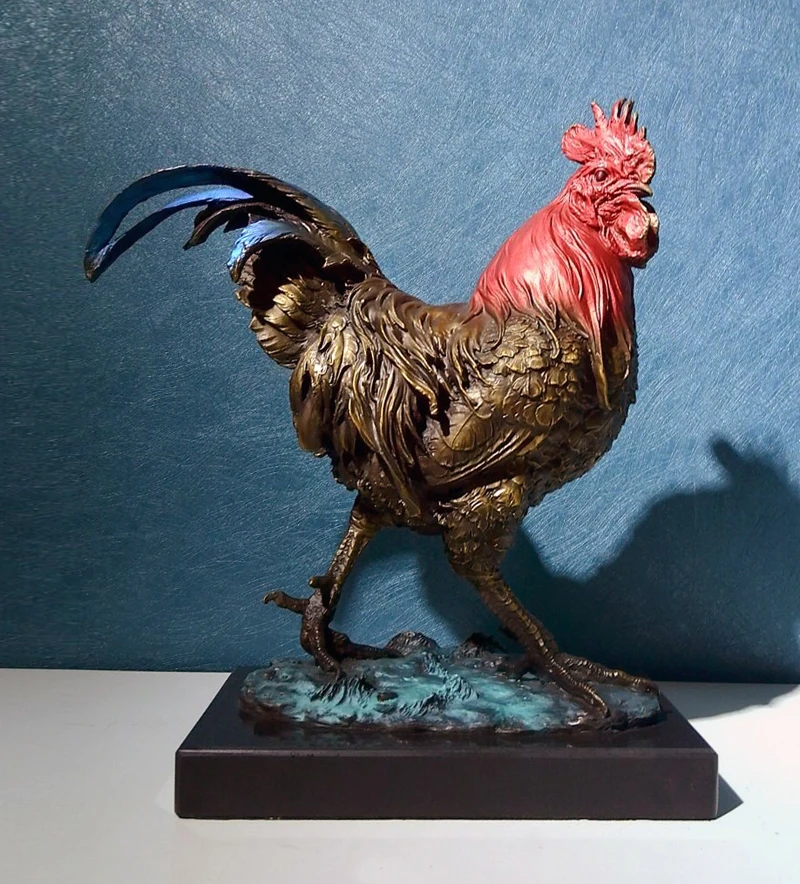 

Ancient boat wood base color BRASS statue BRASS Rooster animal ornaments Home Furnishing Decor furnishings gift