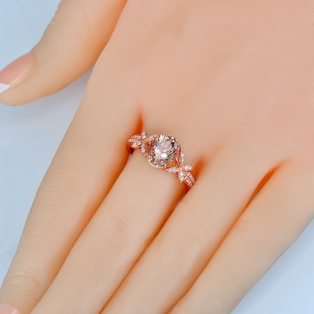 Caimao 14K Rose Gold 1.96ct Natural Morganite and Diamonds Engagement Classic Ring