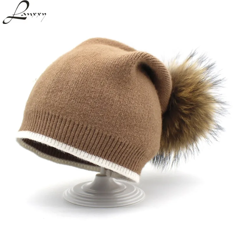 Lanxxy новые зимние шапки для женщин, шерстяные вязаные шапки бини, шапка с натуральным мехом, шапки с помпоном, женские теплые шапки Skullies, шапки Gorro Bonnet