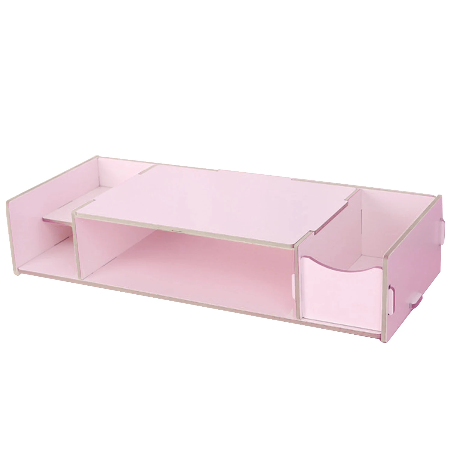 Eco-Friendly Desk Computer Display Monitor Keyboard Riser Stand Placement Organizer Shelf with Storage Slots for Files Note Books Office Supplies Pink