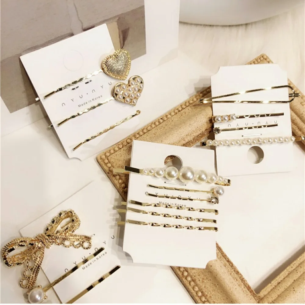 

2019 Hair Accessories Pearl Hair Clips For Women Golden Metal Hairpins Girls Heart Bowknot Shape Hair Barrettes Haorgrips Good