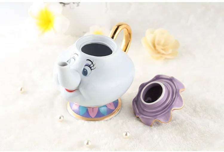 Мультфильм красота и чудовище кофе горшок чашка сахар Набор Творческий чайник кружка Mrs Potts чип 18 К позолоченный друг подарок