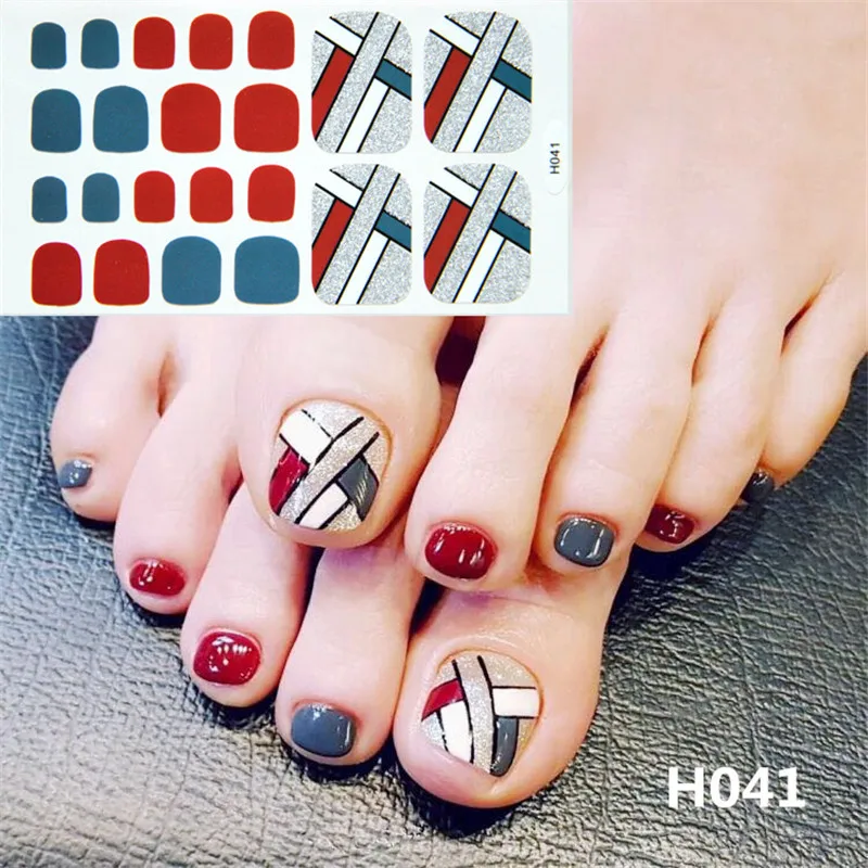 22tips Korea Toe Nail Sticker Wraps Adhesive Decals Toenail Polish Strips DIY Pedicure Foot Decals Manicure Women