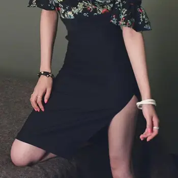 

new sexy split skirt large size solid color black casual ol pencil skirt women