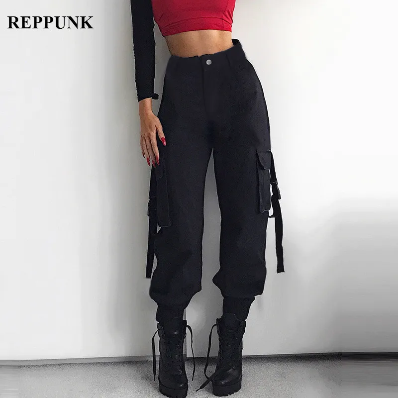 REPPUNK 2019 уличная хаки повседневные карго женские штаны бриджи эластичная высокая