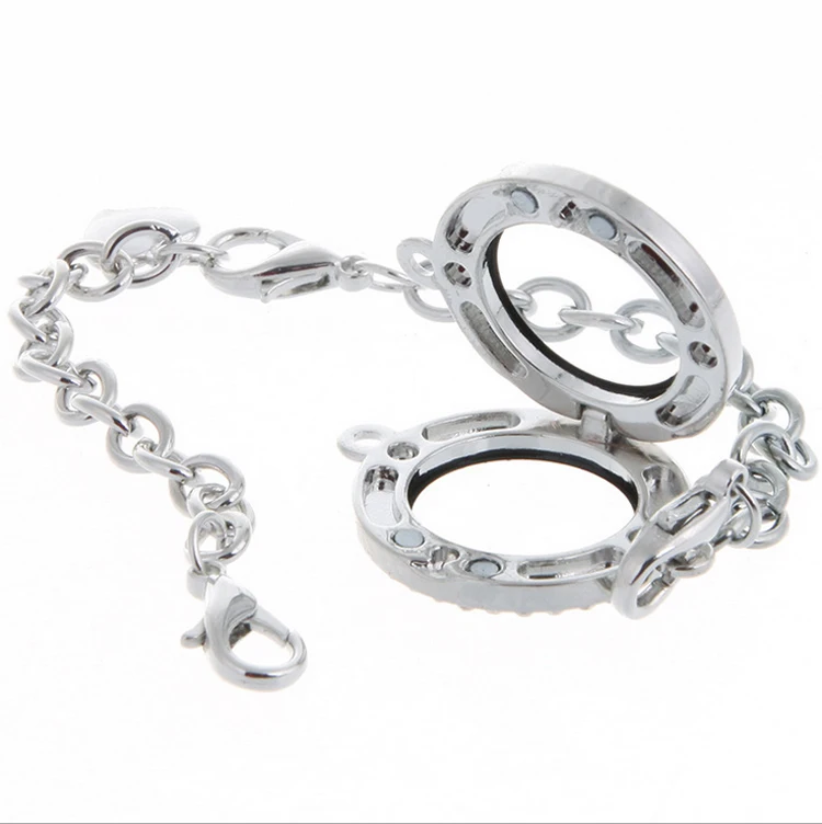 

Free Shipping, 1pcs/set 25mm magnetic alloy silver rhinestone glass floating locket bracelets for floating locket charms