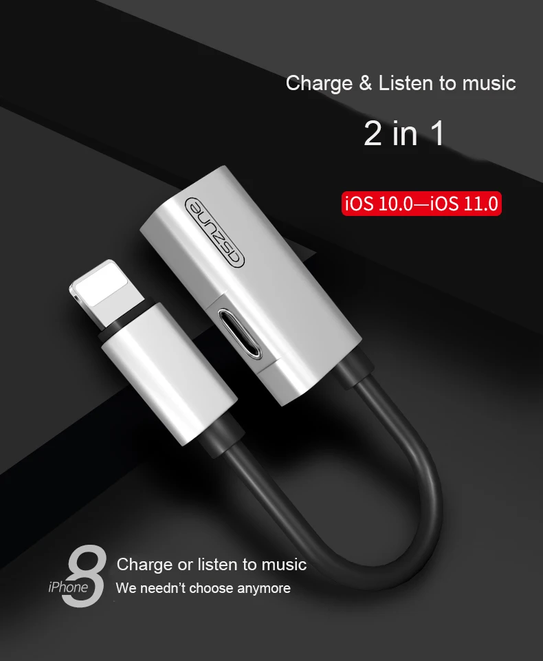 Audio Cable Adapter For iPhone 7 8 plus X 10 Earphone Cable For Lightning To 3 5mm 2 in 1 Headphone Jack Aux Cable Jack